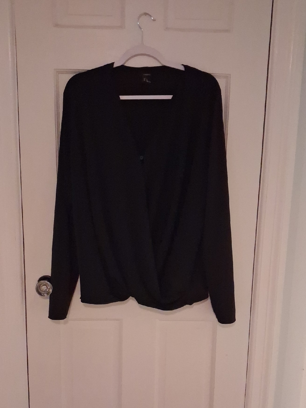 Black Long Sleeve Wrap-Front Women's Top